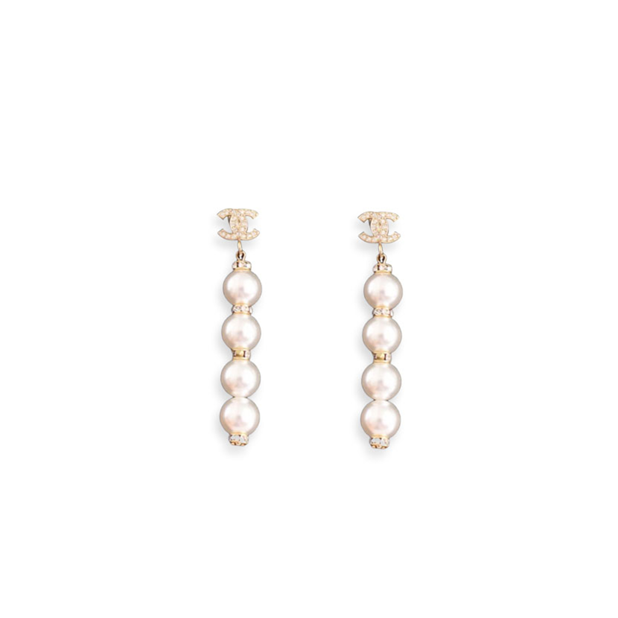 CHANEL METAL PEARL CC LOGO DROP EARRINGS WHITE GOLD 